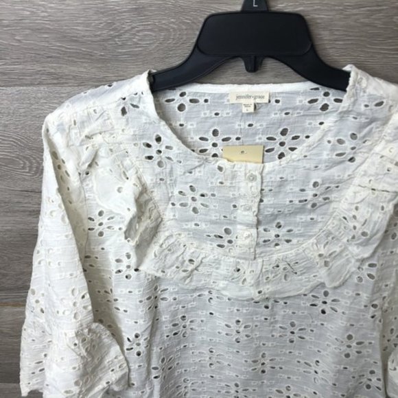 Jennifer & Grace Large Eyelet Accent Crew Neck Top - Picture 3 of 8